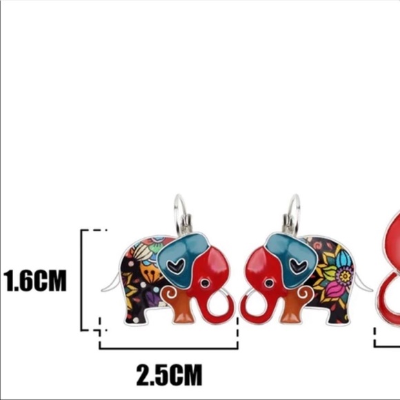 Enamel Elephant Earrings - Picture 2 of 3